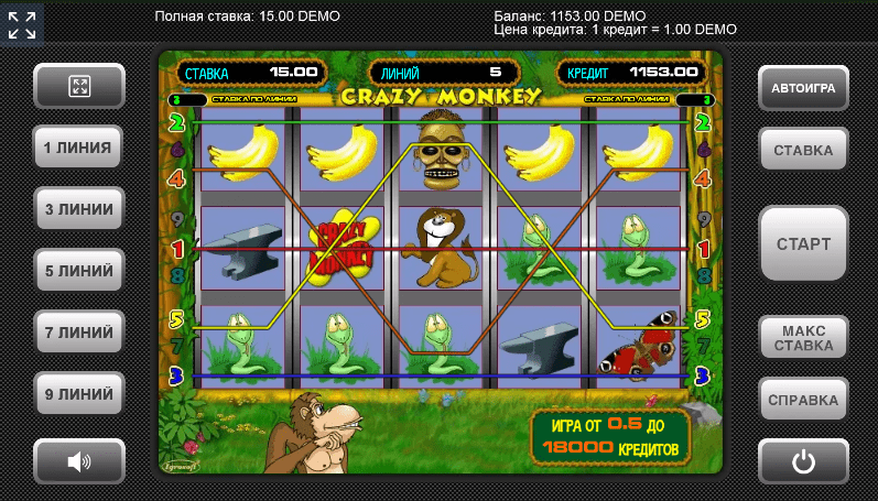 5 linii în Crazy Monkey