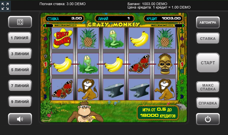 Jocul pe o singură linie Crazy Monkey